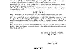 Quyết định 100/2004/QĐ-BQP Quy tắc bay, quản lý điều hành vùng trời Việt Nam