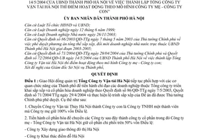 Quyết định 112/2004/QĐ-UB thành lập Tổng Công ty Vận tải Hà Nội thí điểm hoạt động mô hình Công ty mẹ con