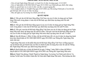 Quyết định 923/QĐ-NHNN lãi suất tiền gửi dự trữ bắt buộc tổ chức tín dụng