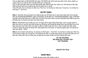 Quyết định 20/2004/QĐ-BGDĐT danh mục thiết bị dạy học tối thiểu lớp 3, lớp 8 sửa đổi 03/2004/QĐ-BGDĐT,10/2004/QĐ-BGDĐT