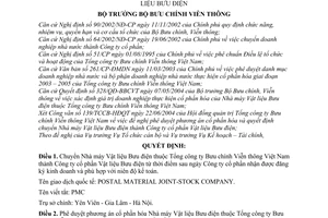 Quyết định 32/2004/QĐ-BBCVT chuyển Nhà máy Vật liệu Bưu điện thành Công ty cổ phần