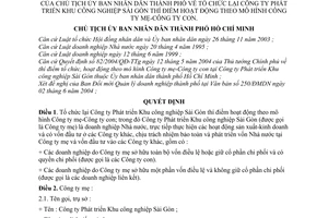 Quyết định 179/2004/QĐ-UB tổ chức lại Công ty Phát triển Khu công nghiệp Sài Gòn thí điểm hoạt động mô hình Công ty mẹ con