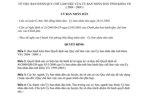 Quyết định 85/2004/QĐ-UBND quy chế làm việc của Ủy ban nhân dân Bình Dương khóa VII 2004 2009