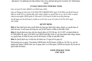 Quyết định 126/2004/QĐ-UB nhiệm vụ quyền hạn tổ chức bộ máy mối quan hệ Sở Kế hoạch Đầu tư Bắc Ninh
