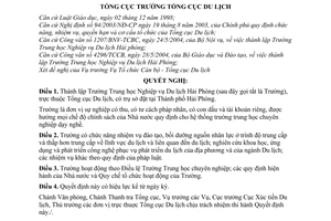 Quyết định 334/2004/QĐ-TCDL thành lập Trường Trung học Nghiệp vụ Du lịch Hải Phòng