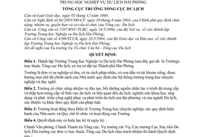Quyết định 334/QĐ-TCDL thành lập Trường Trung học Nghiệp vụ Du lịch Hải Phòng