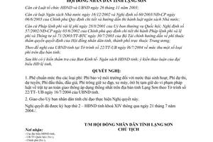 Nghị quyết 25/2004/NQ-HĐND mức thu một số loại phí Lạng Sơn