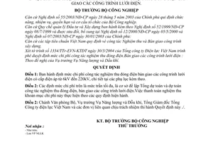 Quyết định 1977/QĐ-NLDK  định mức chi phí công tác nghiệm thu đóng điện bàn giao công trình lưới điện
