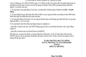 Thông báo 8342/TC-TCĐN  thông báo tỷ giá hạch toán ngoại tệ tháng 8/2004