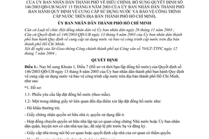Quyết định 187/2004/QĐ-UB cung cấp sử dụng nước bảo vệ công trình cấp nước Thành phố Hồ Chí Minh sửa đổi Quyết định 146/2003/QĐ-UB