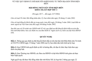 Nghị quyết 13/2004/NQ-HĐND quy định ưu đãi khuyến khích đầu tư Điện Biên