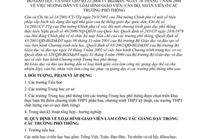 Thông tư 22/2004/TT-BGDĐT hướng dẫn loại hình giáo viên, cán bộ, nhân viên trường phổ thông