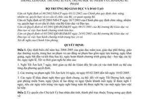 Quyết định 24/2004/QĐ-BGDĐT  biên chế 2004-2005  giáo dục mầm non, phổ thông, thường xuyên, trung học, cao đẳng sư phạm