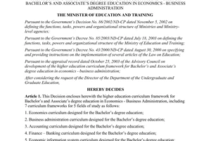 Decision No. 23/2004/QD-BGDDT education curriculum framework for Economics Business Administration