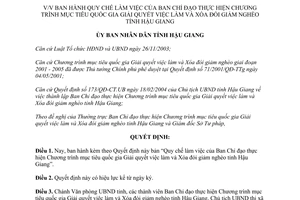 Quyết định 132/2004/QĐ-UB Quy chế làm việc của Ban chỉ đạo xóa đói giảm nghèo Hậu Giang