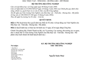 Quyết định 67/2004/QĐ-BCN Điều lệ Tổ chức Hoạt động Viện Nghiên cứu Dầu thực vật-Tinh dầu-Hương liệu-Mỹ phẩm