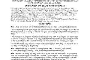 Quyết định 189/2004/QĐ-UB điều tiết số thu tiền đền bù đất công cho ngân sách quận-huyện