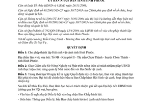 Quyết định 74/2004/QĐ-UB cho phép thành lập Hội sinh vật cảnh tỉnh Bình Phước