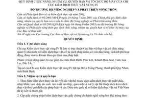 Quyết định 24/2004/QĐ-BNN chức năng, nhiệm vụ, quyền hạn tổ chức bộ máy Chi cục kiểm dịch thực vật vùng IV