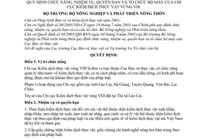 Quyết định 28/2004/QĐ-BNN chức năng, nhiệm vụ, quyền hạn tổ chức bộ máy Chi cục kiểm dịch thực vật vùng VIII