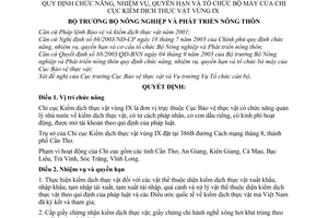 Quyết định 29/2004/QĐ-BNN chức năng, nhiệm vụ, quyền hạn tổ chức bộ máy Chi cục kiểm dịch thực vật vùng IX