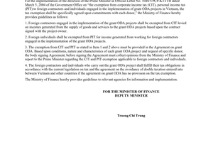 Official Dispatch No. 7333 TC/TCT of July 2, 2004, corporate income tax and personal income tax applicable to grant ODA projects