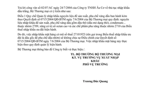 Công văn  4022/TM-XNK  nhập khẩu dầu trắng