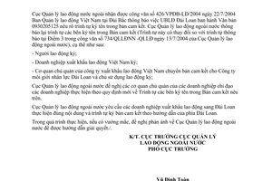 Công văn 820/QLLĐNN-QLLĐ  trình tự ký tên Bản cam kết