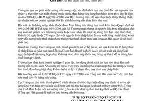 Công văn  8693 TC/TCHQ  thời hạn nộp thuế nhập khẩu nguyên liệu phục vụ sản xuất