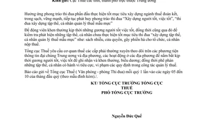 Công văn  2499 TCT/VP  báo cáo định kỳ về gương người tốt, việc tốt