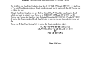 Công văn 3886/TM/KH-ĐT doanh nghiệp chế xuất bán hàng vào nội địa