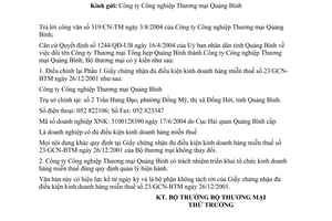 Công văn  4290/TM-XNK  điều chỉnh Giấy chứng nhận đủ điều kiện kinh doanh hàng miễn thuế