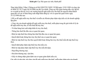Công văn  3893/TCHQ-KTTT  hồ sơ, thủ tục xử lý thuế truy thu theo Điểm 2 Mục1 TT 06/1999/TTLT