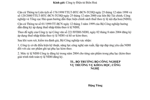 Công văn 4372/CV-KHCN  xác nhận điều kiện kỹ thuật, năng lực công nghệ sản xuất và tỷ lệ nội địa hoá