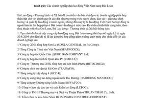 Công văn 2938/LĐTBXH-QLLĐNN tạm đình chỉ đưa lao động đi làm việc Đài Loan các doanh nghiệp có tỷ lệ lao động bỏ trốn cao