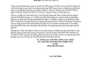 Công văn  2779 TCT/DNNN  xử lý xoá nợ thuế theo TT 32/2004/TT-BTC