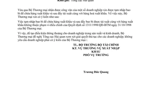 Công văn  4668 TM/XNK  tạm nhập tái xuất bao bì  chứa hàng xuất khẩu