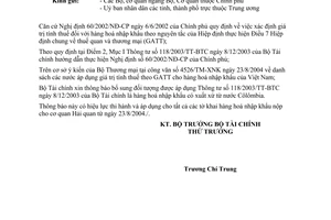 Công văn 9669 TC/CST  đối tượng áp dụng TT 118/2003/TT-BTC