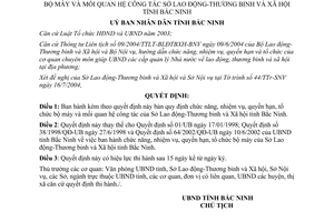 Quyết định 139/2004/QĐ-UB chức năng bộ máy quan hệ công tác Sở Lao độngThương binh Xã hội Bắc Ninh