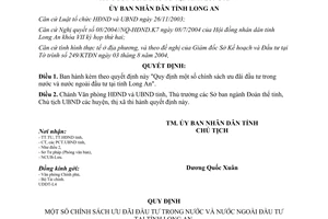 Quyết định 2613/2004/QĐ-UBND chính sách ưu đãi đầu tư trong và ngoài nước Long An
