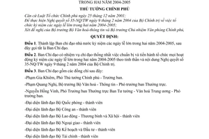 Quyết định 847/QĐ-TTg thành lập Ban Chỉ đạo nhà nước kỷ niệm ngày lễ lớn 2004-2005