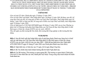 Nghị định 151/2004/NĐ-CP thuế suất nhập khẩu mặt hàng thuộc Danh mục hàng hoá thuế suất của Việt Nam thực hiện Hiệp định CEPT sửa đổi NĐ 78/2003/NĐ-CP