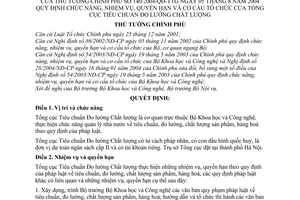 Quyết định 140/2004/QĐ-TTg chức năng, nhiệm vụ, quyền hạn cơ cấu tổ chức Tổng cục Tiêu chuẩn Đo lường Chất lượng