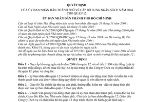 Quyết định 193/2004/QĐ-UB cấp bổ sung ngân sách 2004 quận 12