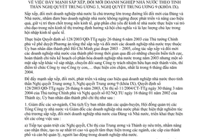 Chỉ thị 20/2004/CT-UB đẩy mạnh sắp xếp, đổi mới doanh nghiệp nhà nước tinh thần Nghị quyết Trung ương 3, Nghị quyết Trung ương 9 khóa 9