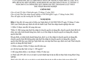 Nghị định 152/2004/NĐ-CP hướng dẫn Luật Thuế thu nhập doanh nghiệp sửa đổi Nghị định 164/2003/NĐ-CP