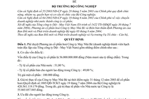 Quyết định 74/2004/QĐ-BCN  chuyển Công ty May Nhà Bè thành Công ty cổ phần