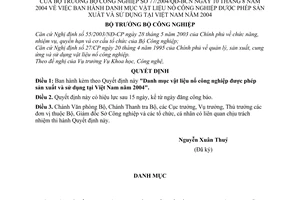Quyết định 77/2004/QĐ-BCN Danh mục vật liệu nổ công nghiệp được phép sản xuất  sử dụng tại Việt Nam
