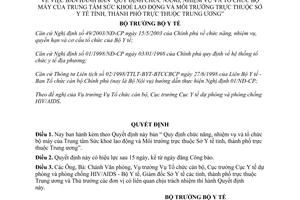 Quyết định 2689/2004/QĐ-BYT  chức năng, nhiệm vụ  tổ chức bộ máy Trung tâm Sức khoẻ lao động và Môi trường thuộc Sở Y tế tỉnh, thành trung ương