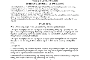 Quyết định 193/2004/QĐ-UBDT chức năng, nhiệm vụ cơ cấu tổ chức Cơ quan thường trực khu vực Tây Nguyên